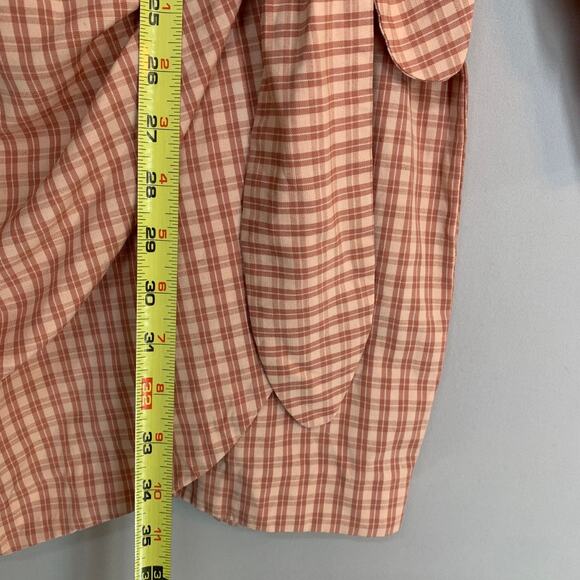 Sezane Jamy Linen Check Shirt Dress Faux Wrap Women 42 Pink Plaid Long Sleeve - Picture 13 of 16
